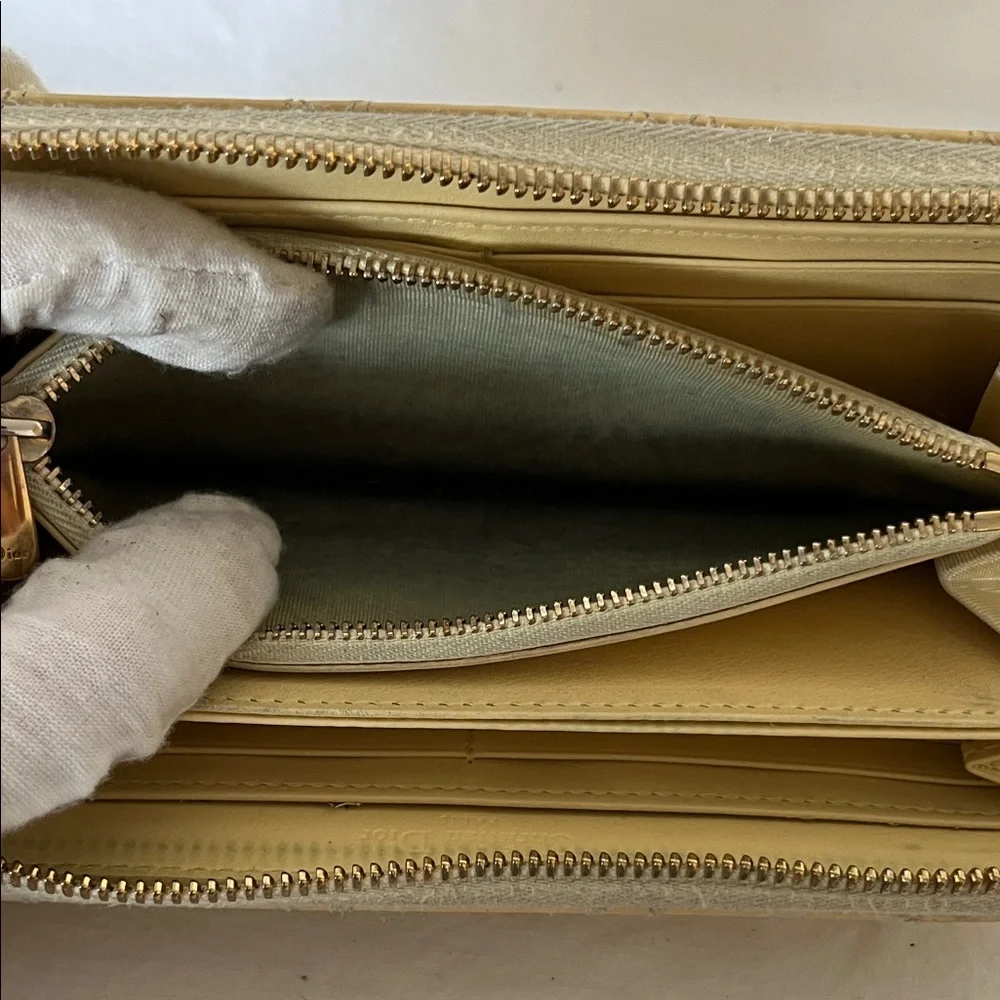 Lady Dior Patent Leather Zip-Around Wallet in Yellow